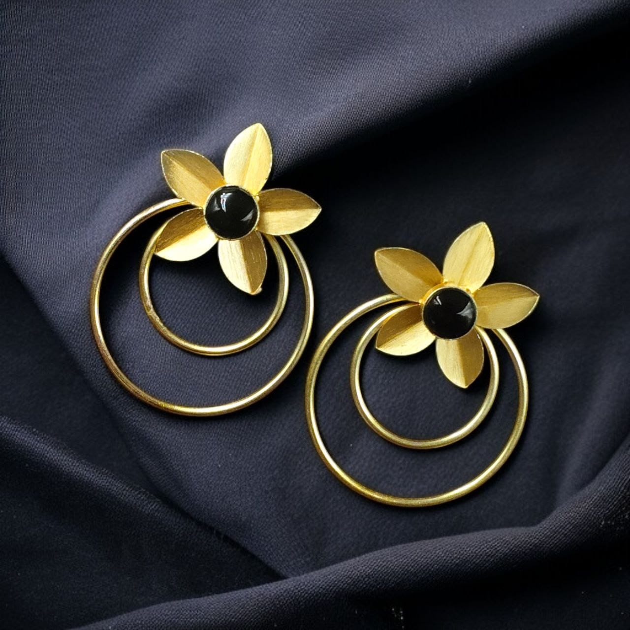 Designer Half-Circle Flower Earrings – Beautiful Gold Plated Leaf & Stone Jewelry