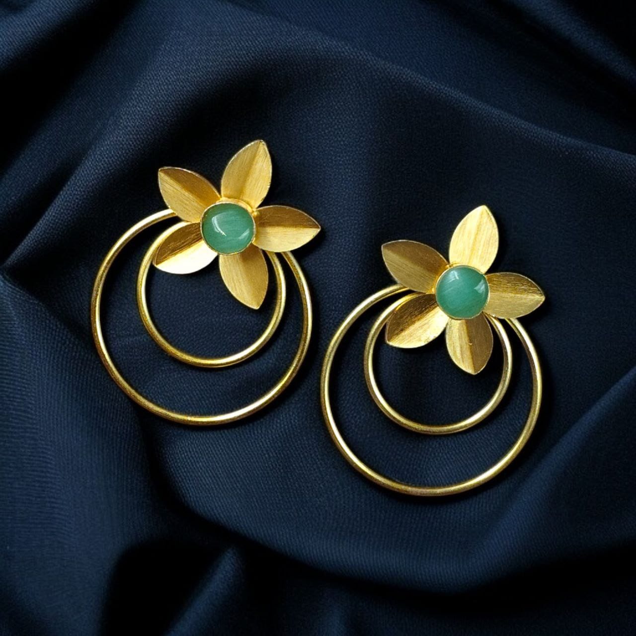 Designer Half-Circle Flower Earrings – Beautiful Gold Plated Leaf & Stone Jewelry