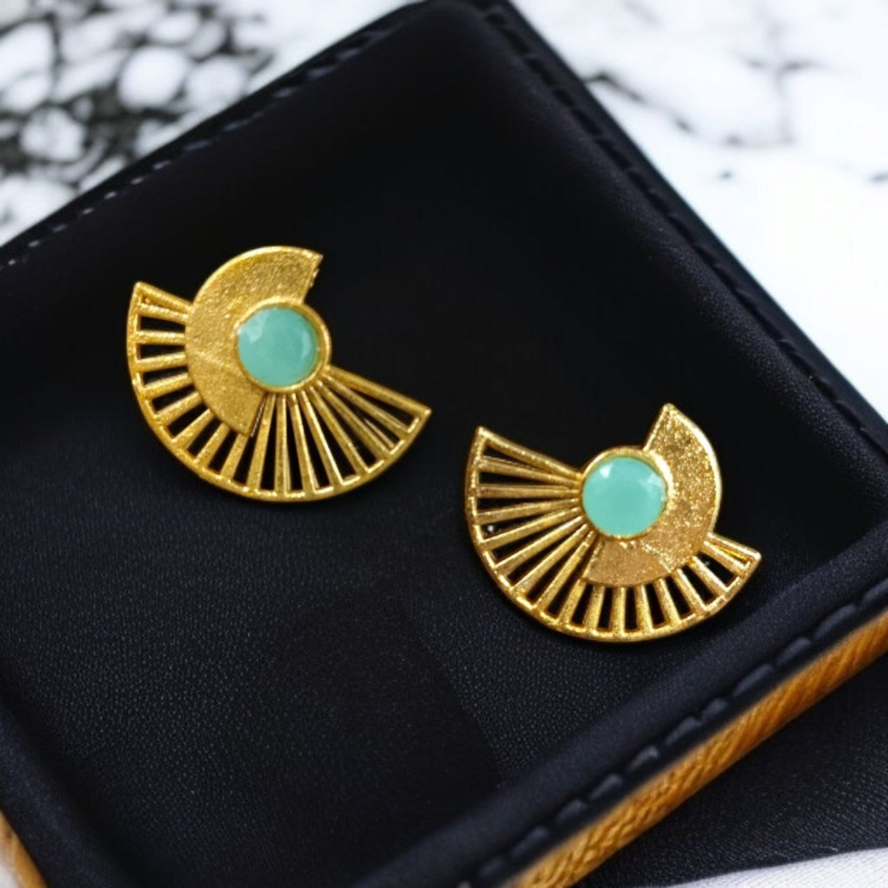 Modern Half-Circle Stone Earrings – Contemprary Gold Plated Stylish Best Jewelry