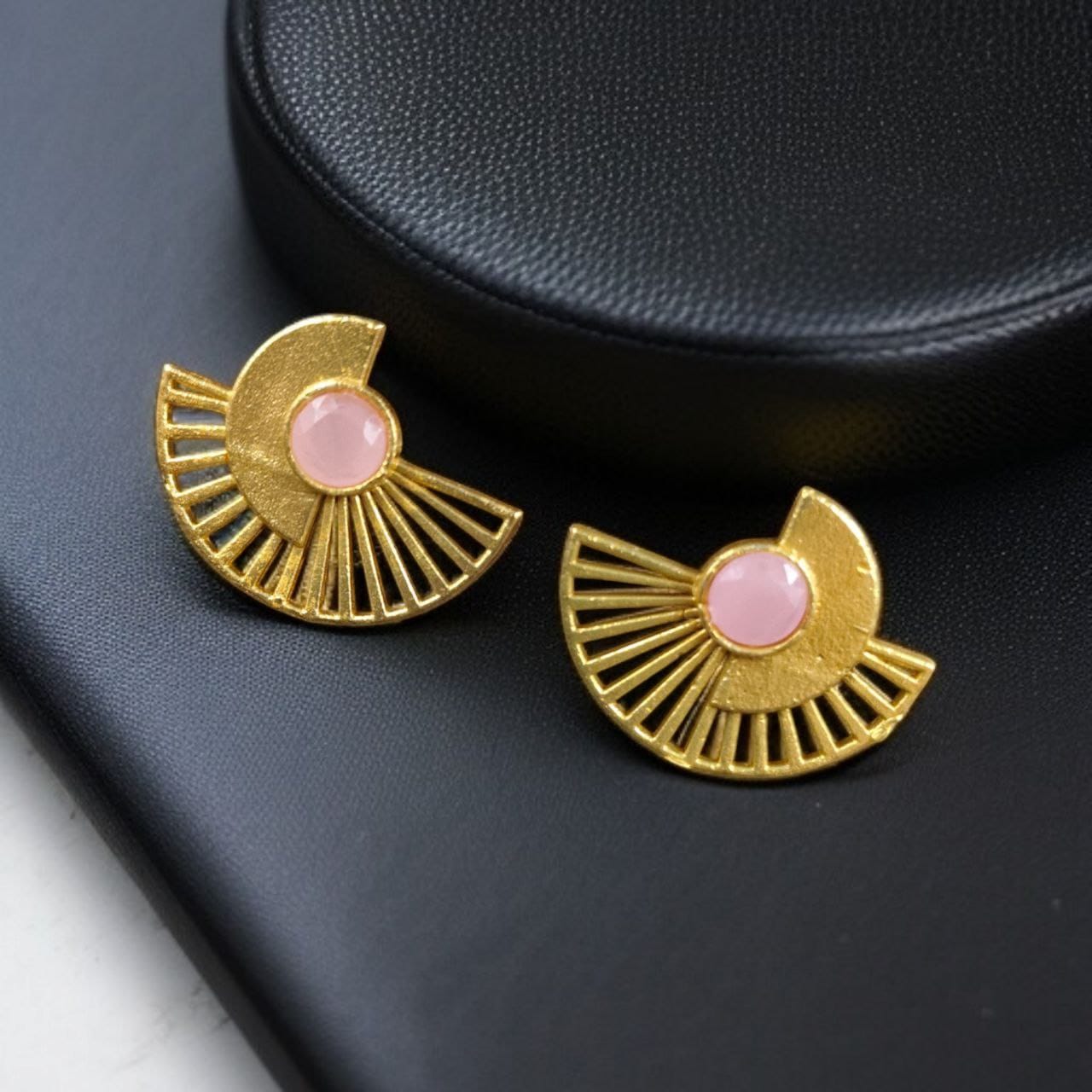 Modern Half-Circle Stone Earrings – Contemprary Gold Plated Stylish Best Jewelry