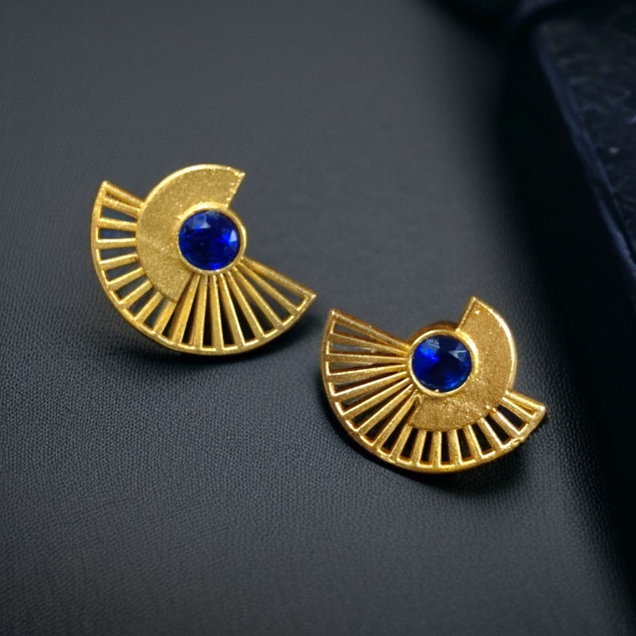Modern Half-Circle Stone Earrings – Contemprary Gold Plated Stylish Best Jewelry