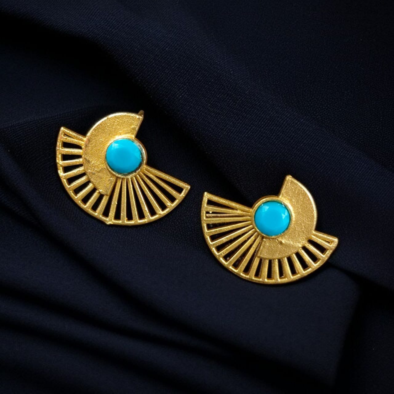 Modern Half-Circle Stone Earrings – Contemprary Gold Plated Stylish Best Jewelry