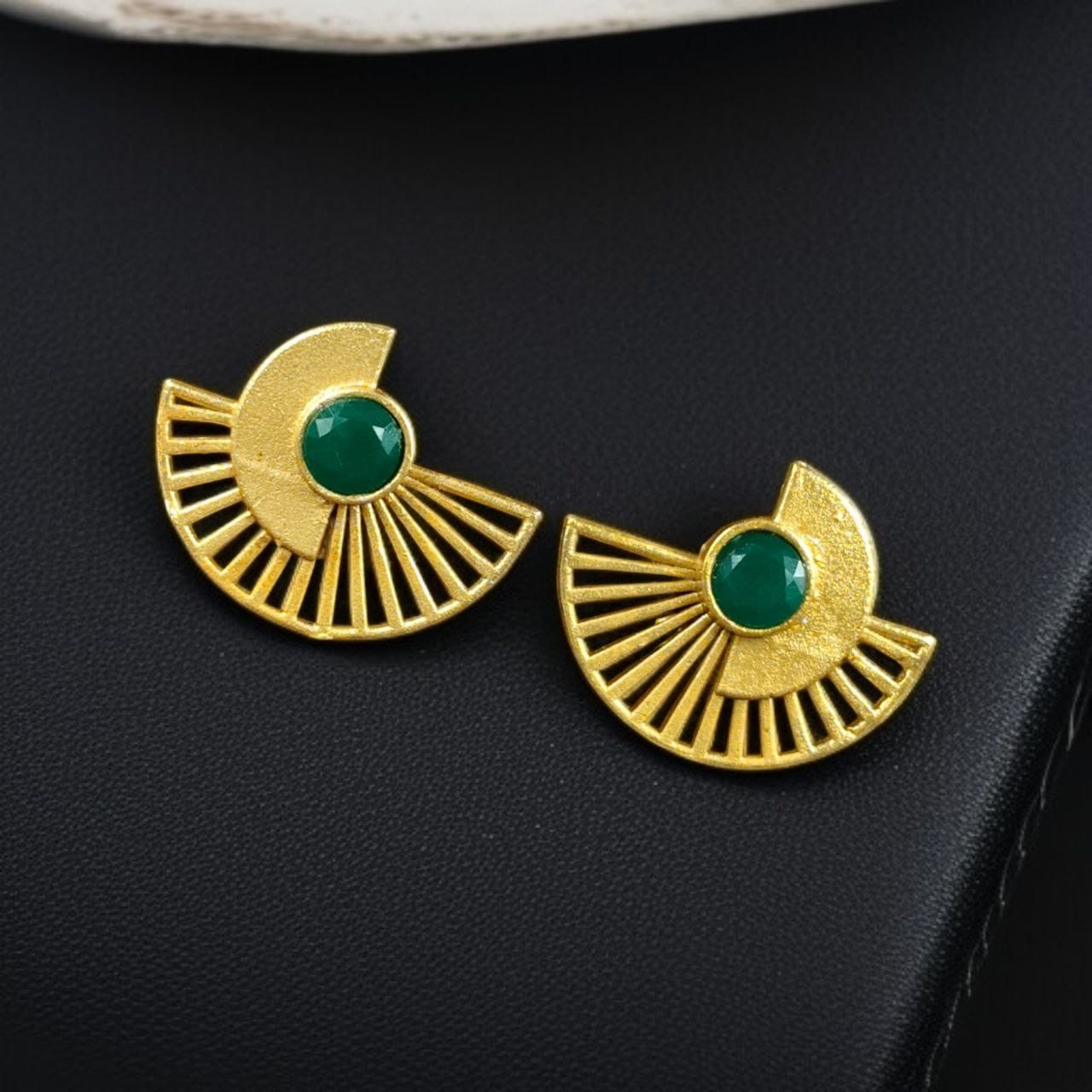 Modern Half-Circle Stone Earrings – Contemprary Gold Plated Stylish Best Jewelry