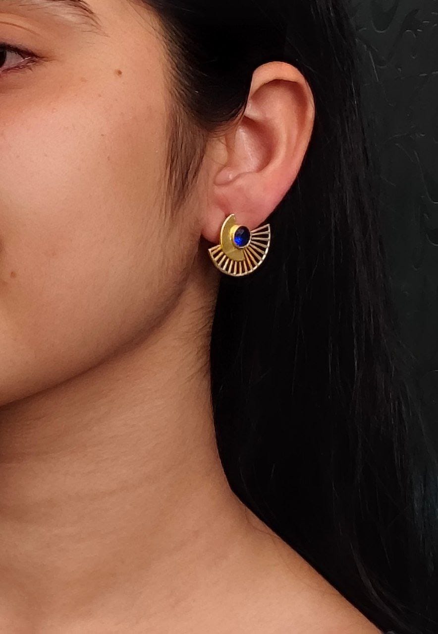 Modern Half-Circle Stone Earrings – Contemprary Gold Plated Stylish Best Jewelry