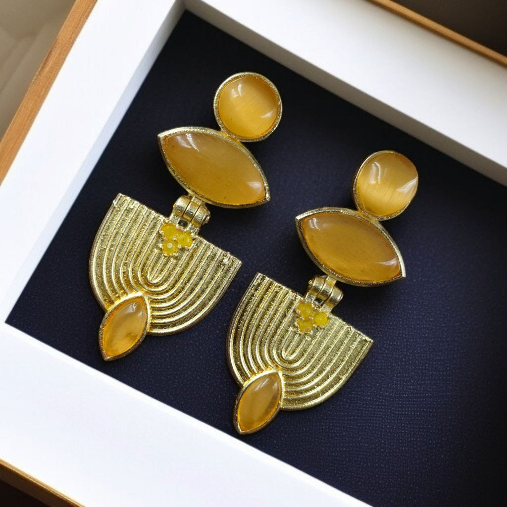 Luxury Gold Plated Stone Earrings | Unique Dangler Western Style Jewellery