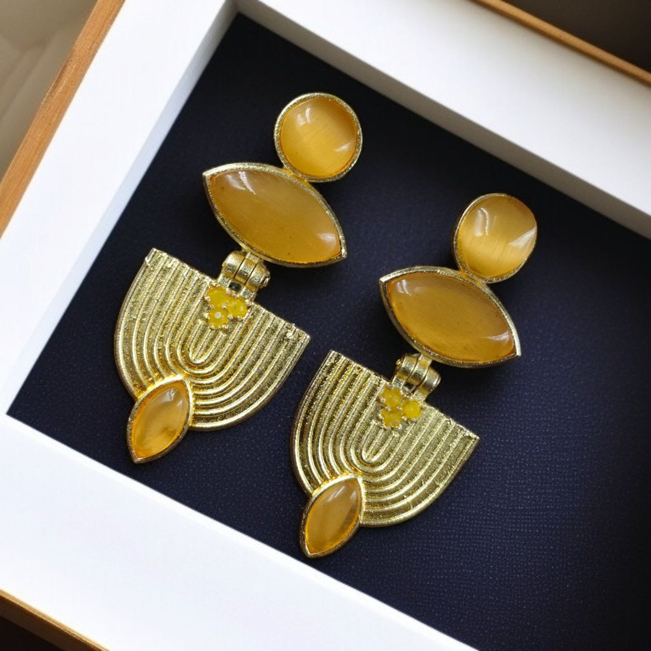 Luxury Gold Plated Stone Earrings | Unique Dangler Western Style Jewellery