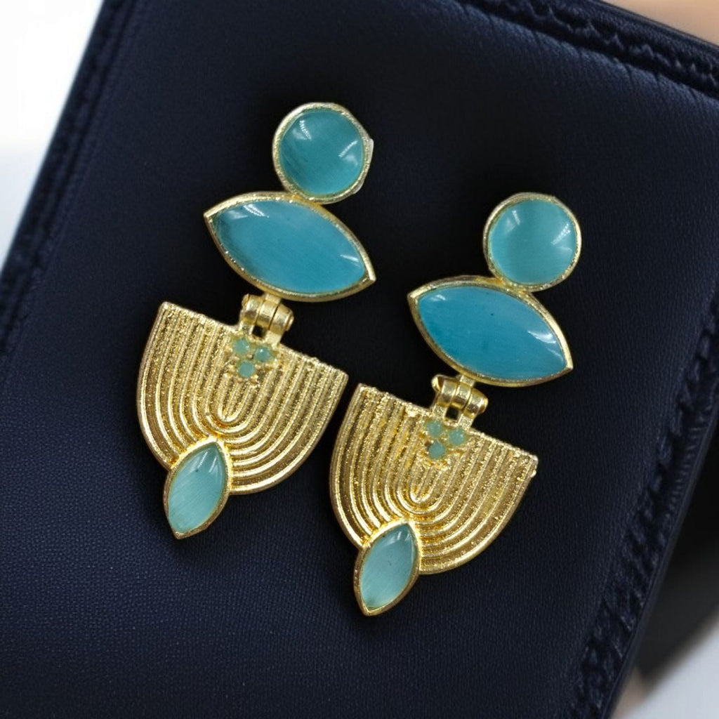 Luxury Gold Plated Stone Earrings | Unique Dangler Western Style Jewellery