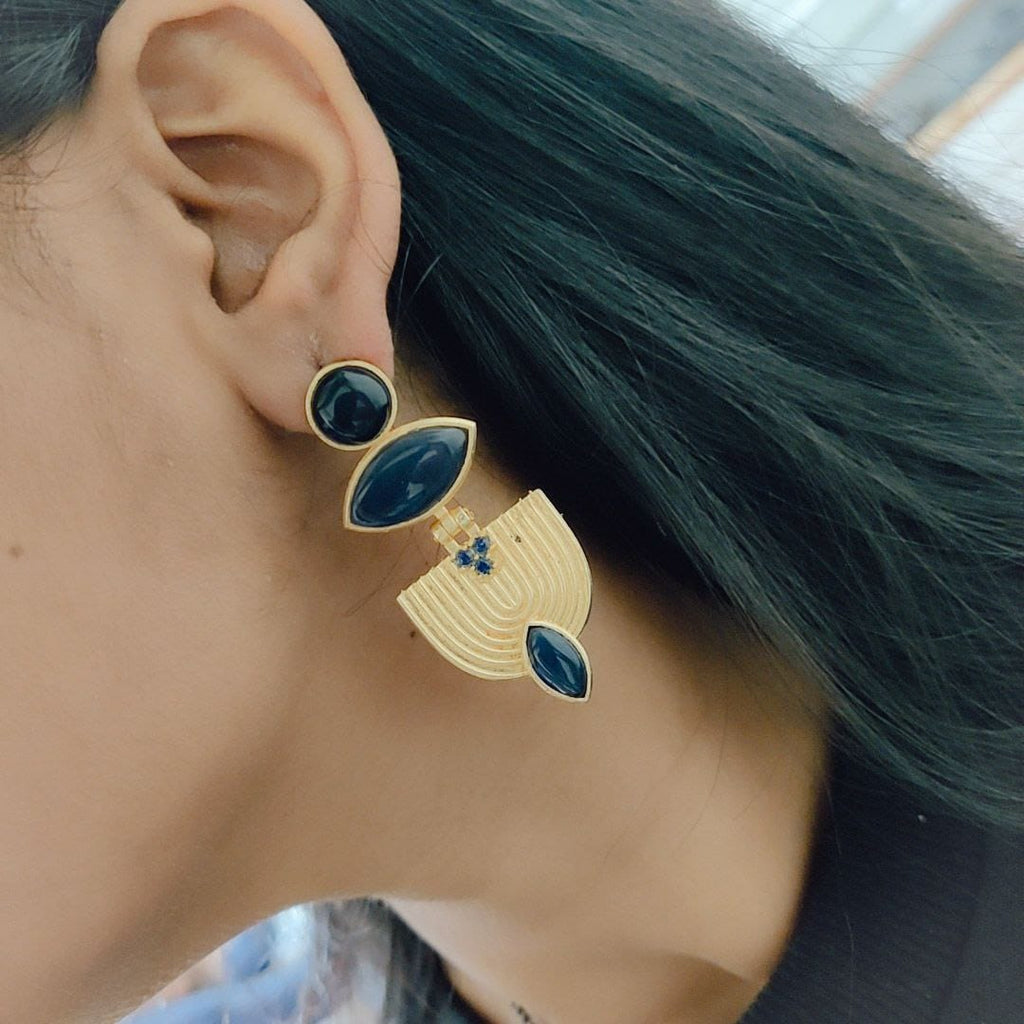 Luxury Gold Plated Stone Earrings | Unique Dangler Western Style Jewellery