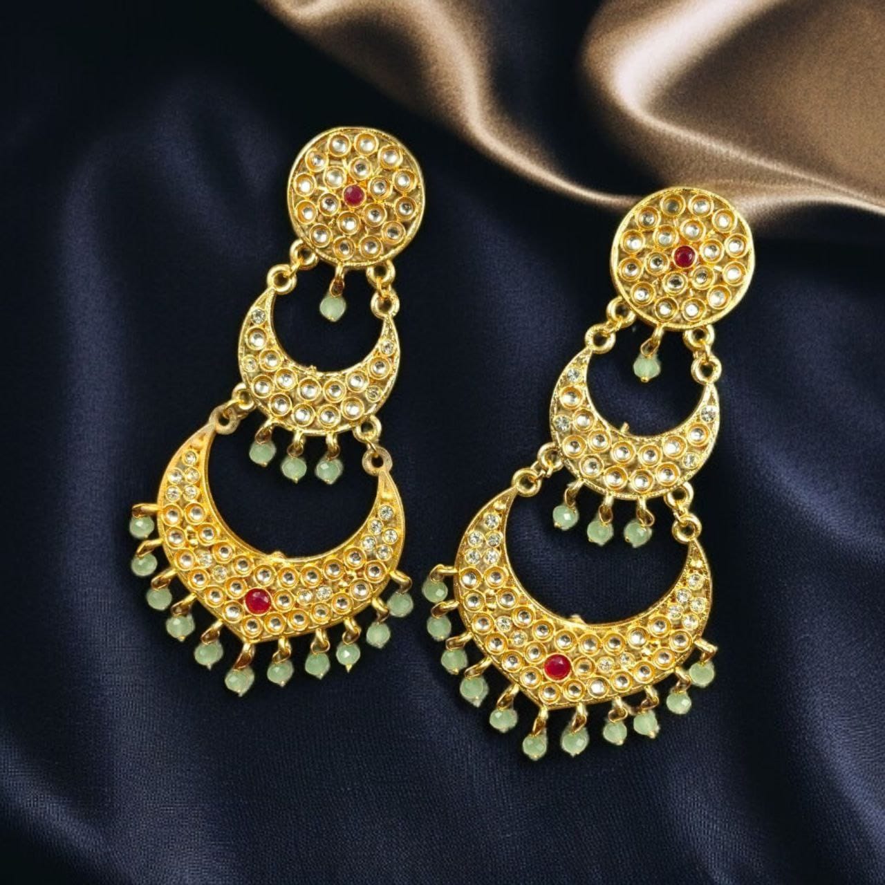 Gold Plated Beautiful Chandbali Stud Dangler Earrings with Stone Work