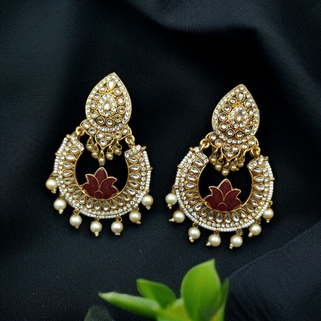 Gold Plated Stone Work Chandbali Earrings | Wedding Special Jewellery For Girls