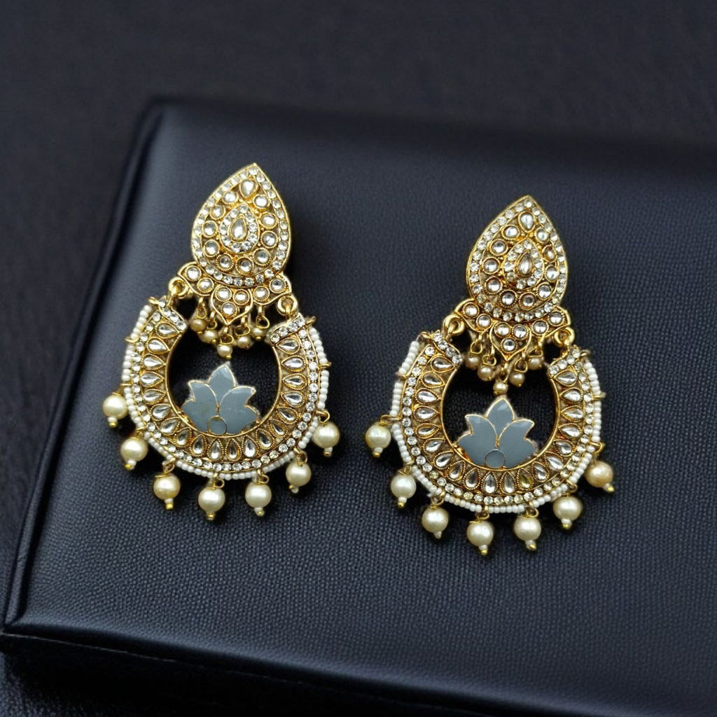Gold Plated Stone Work Chandbali Earrings | Wedding Special Jewellery For Girls