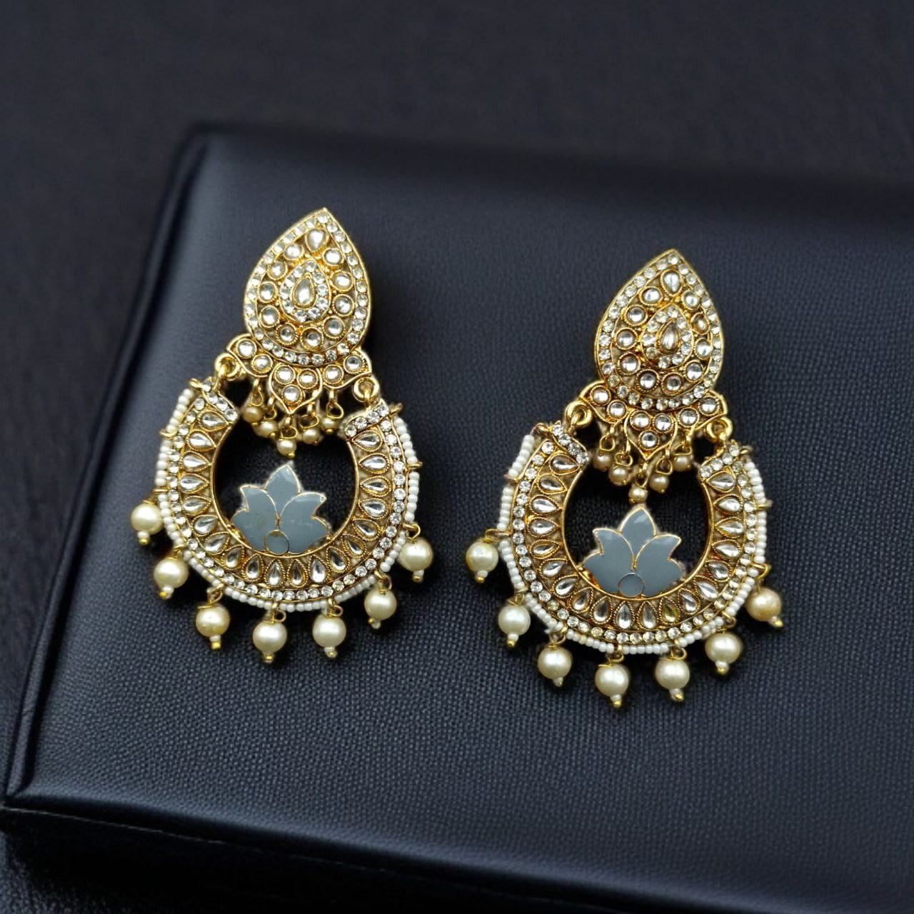 Gold Plated Stone Work Chandbali Earrings | Wedding Special Jewellery For Girls