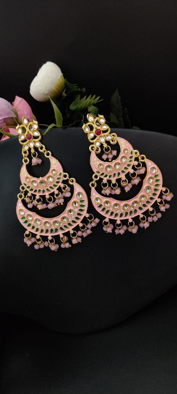Elegant Pearl Meenakaari Beautiful Chandbali Earrings for Wedding Celebrations