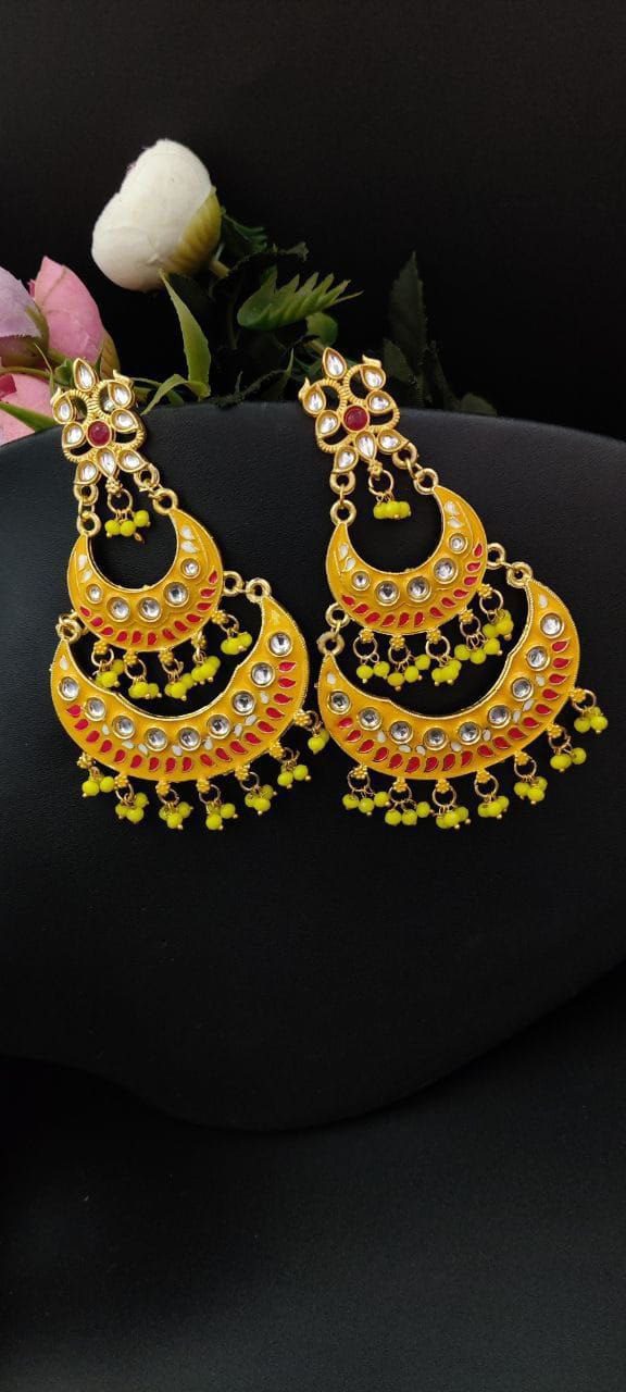 Elegant Pearl Meenakaari Beautiful Chandbali Earrings for Wedding Celebrations