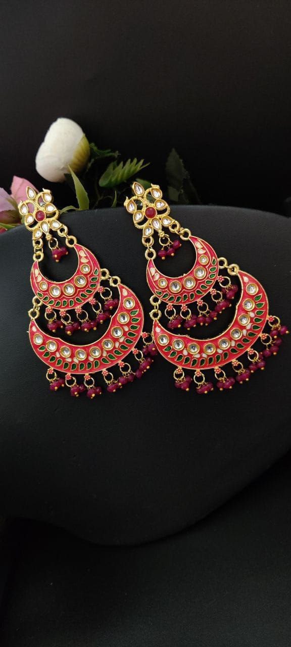 Elegant Pearl Meenakaari Beautiful Chandbali Earrings for Wedding Celebrations