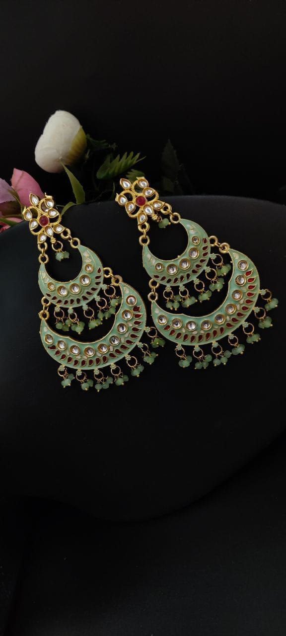 Elegant Pearl Meenakaari Beautiful Chandbali Earrings for Wedding Celebrations