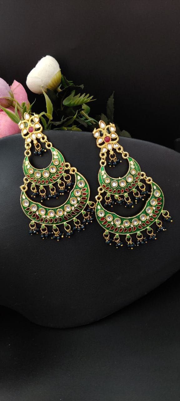 Elegant Pearl Meenakaari Beautiful Chandbali Earrings for Wedding Celebrations