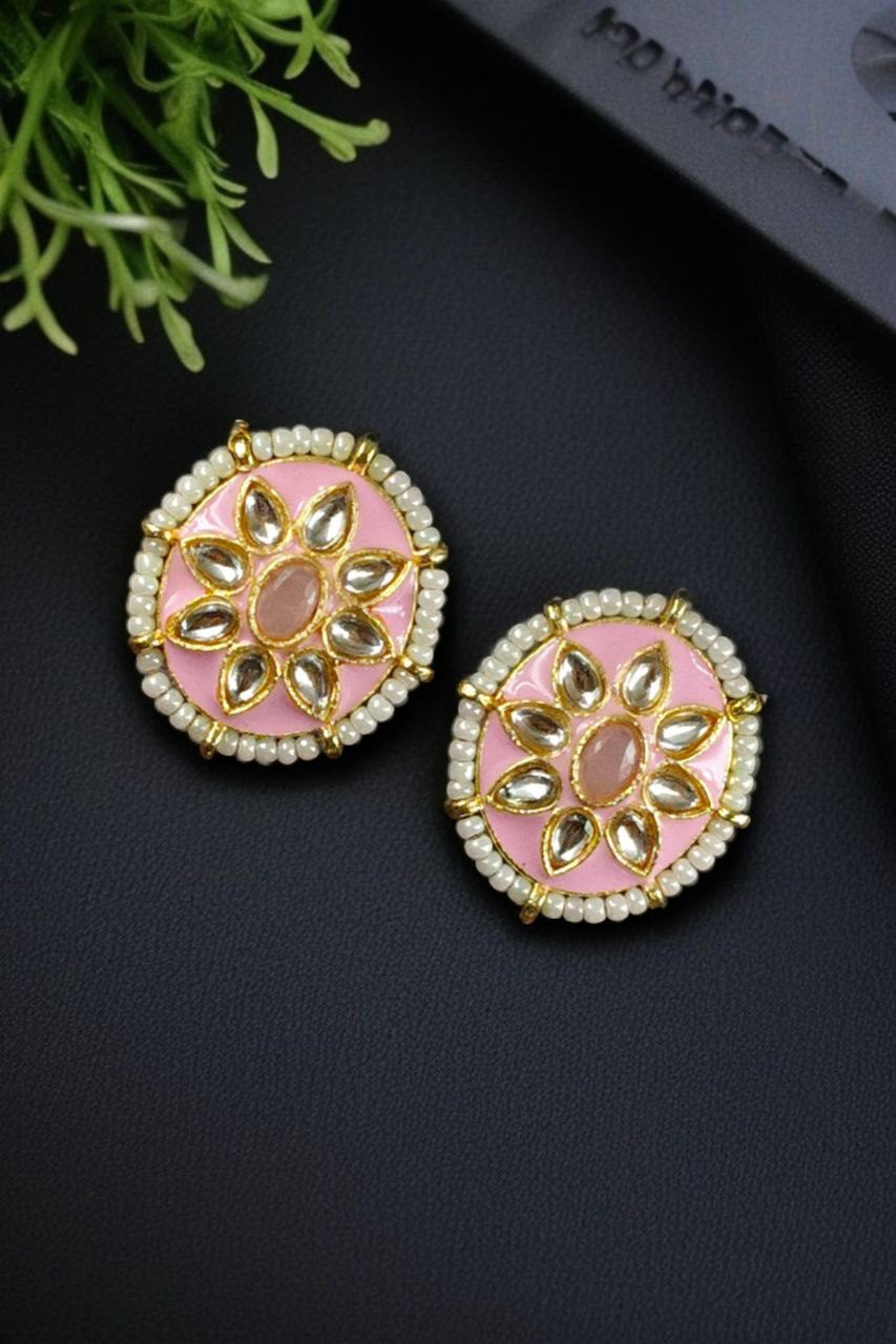 Best Ethnic Meenakari Short Earrings with Stone and Pearl Detailing for Daily Wear