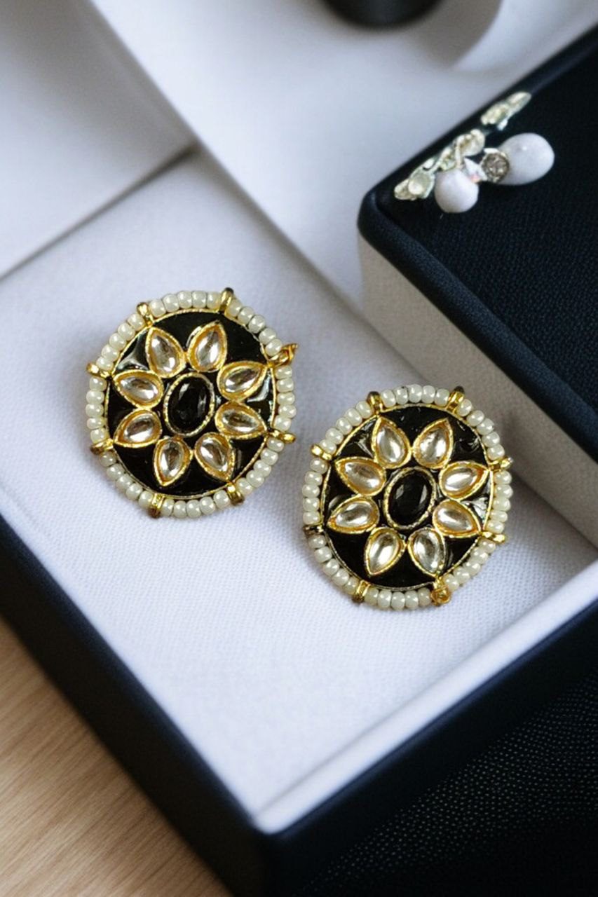 Best Ethnic Meenakari Short Earrings with Stone and Pearl Detailing for Daily Wear