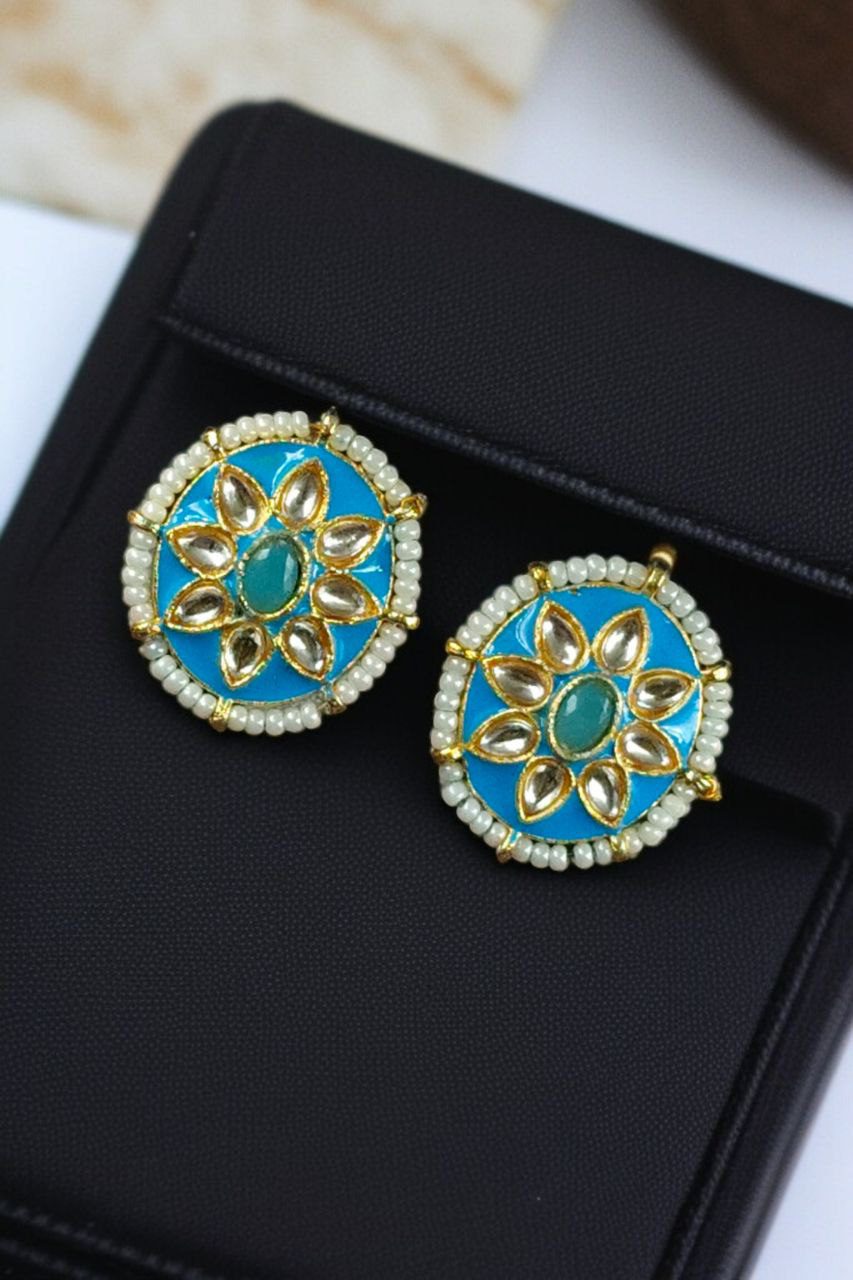 Best Ethnic Meenakari Short Earrings with Stone and Pearl Detailing for Daily Wear
