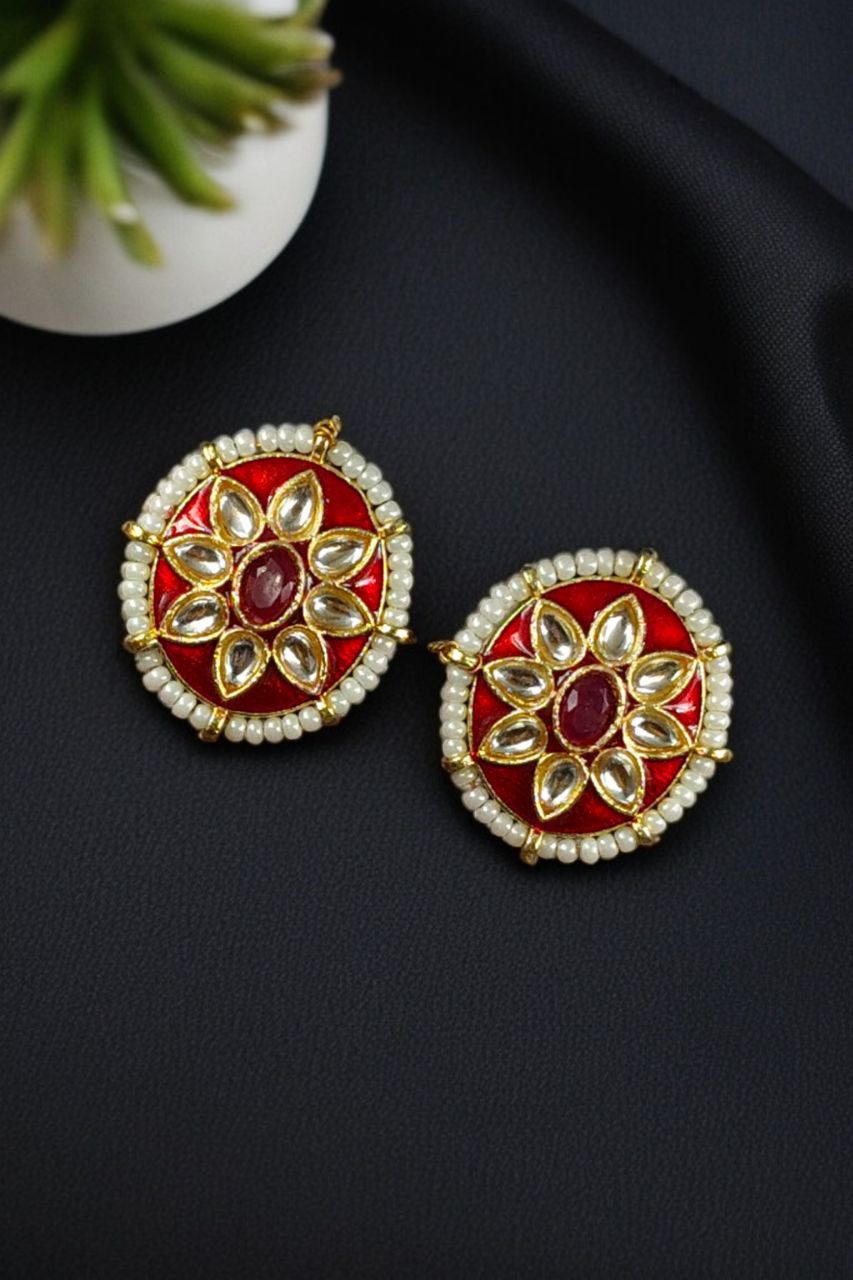 Best Ethnic Meenakari Short Earrings with Stone and Pearl Detailing for Daily Wear