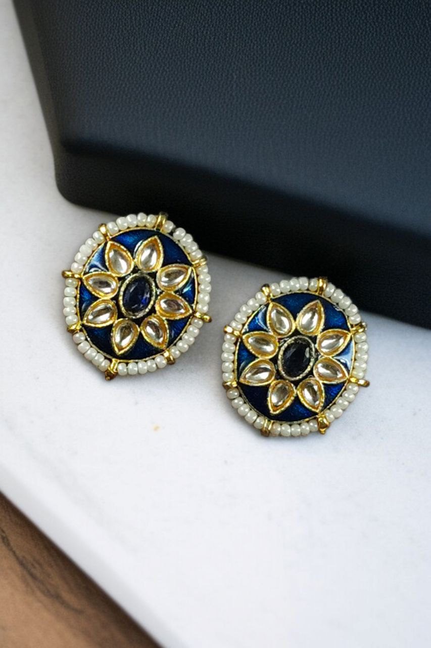 Best Ethnic Meenakari Short Earrings with Stone and Pearl Detailing for Daily Wear