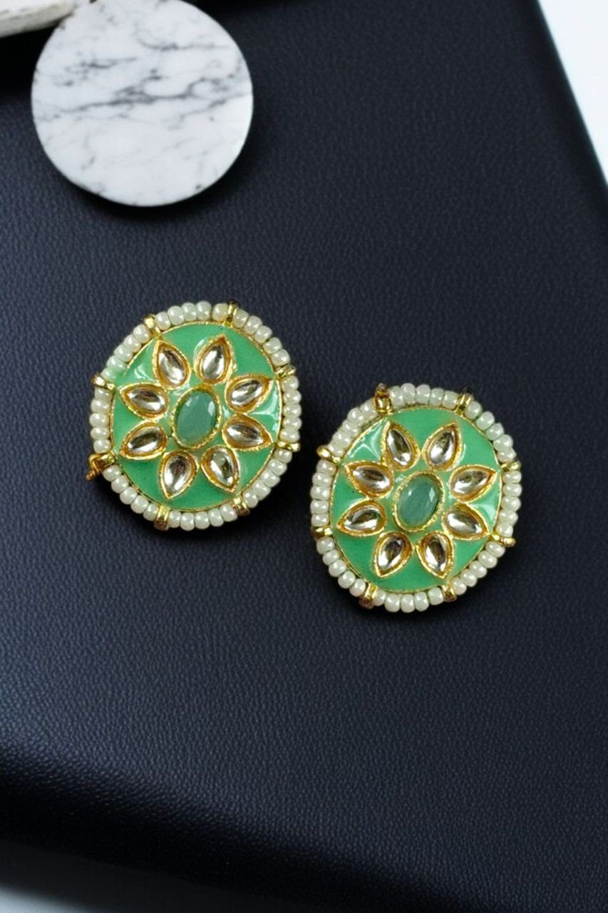 Best Ethnic Meenakari Short Earrings with Stone and Pearl Detailing for Daily Wear