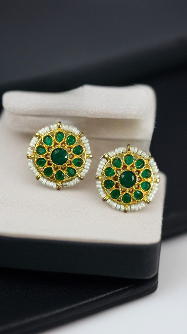 Stylish Kundan Meena Unique Stud Earrings with Gold Plating Stone and Pearl Detailing