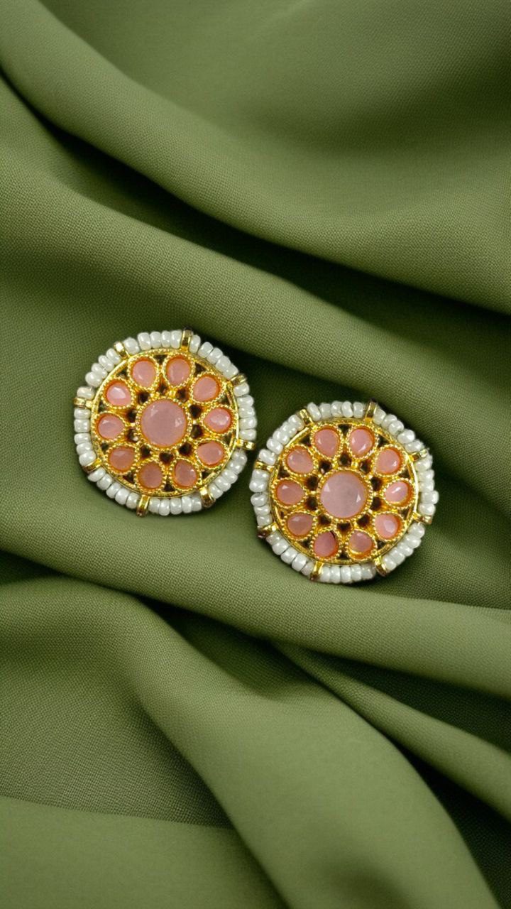 Stylish Kundan Meena Unique Stud Earrings with Gold Plating Stone and Pearl Detailing