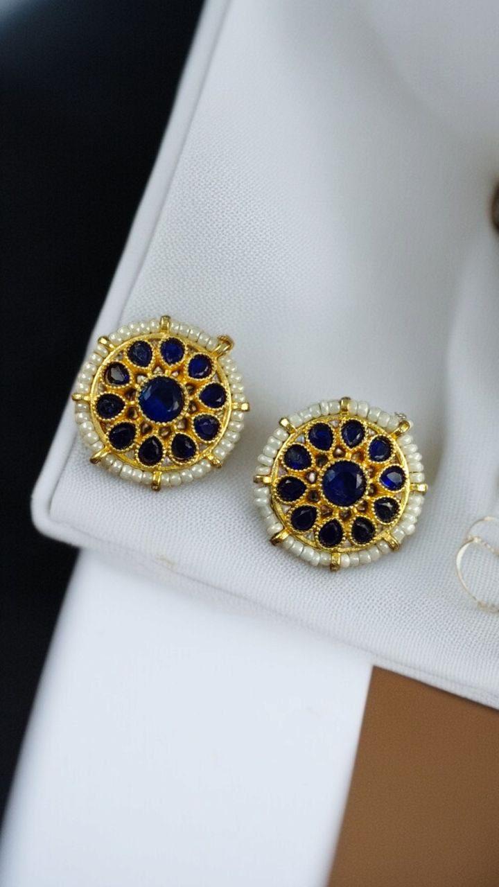 Stylish Kundan Meena Unique Stud Earrings with Gold Plating Stone and Pearl Detailing