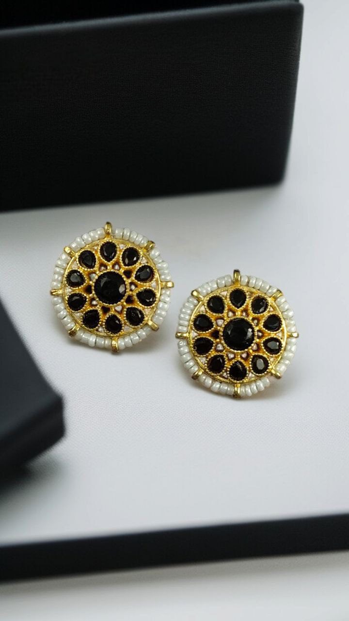 Stylish Kundan Meena Unique Stud Earrings with Gold Plating Stone and Pearl Detailing