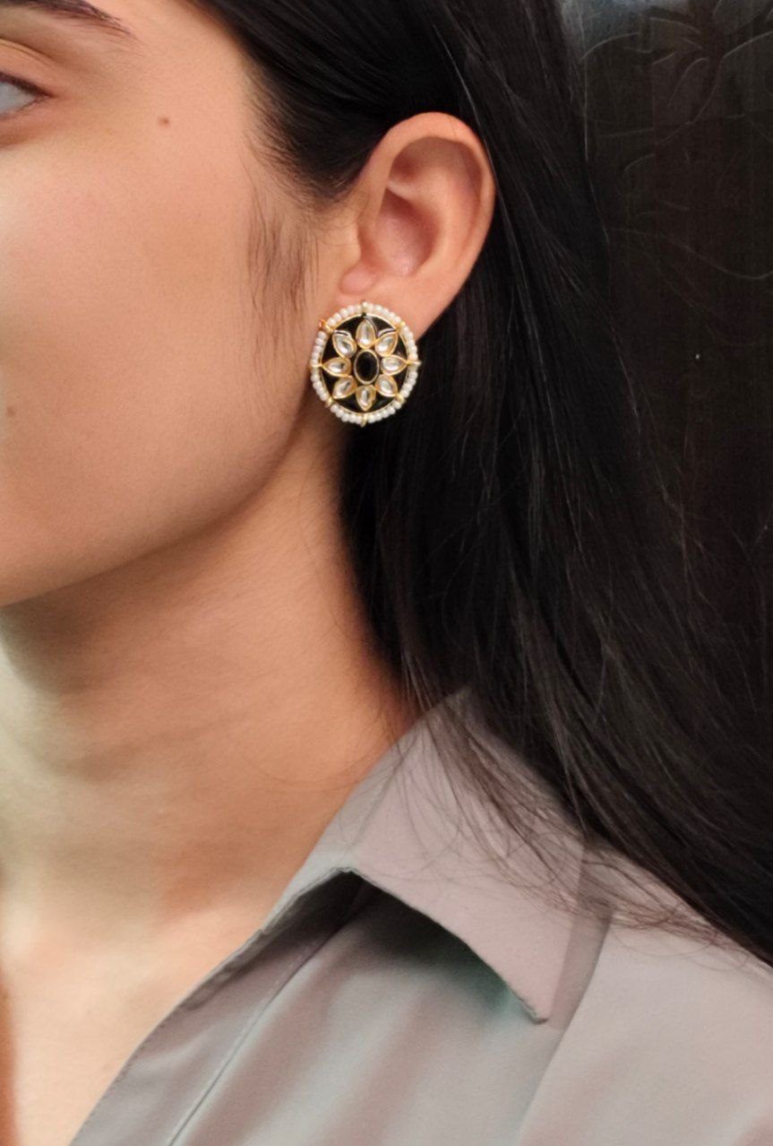 Best Ethnic Meenakari Short Earrings with Stone and Pearl Detailing for Daily Wear