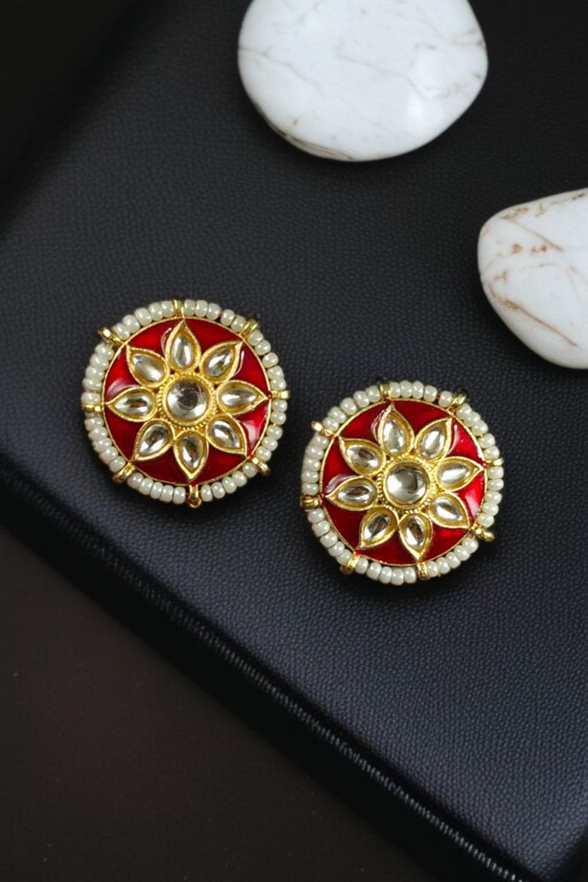 Traditional Flower Design Earrings | Kundan Meena with Unique Pearl Detailing