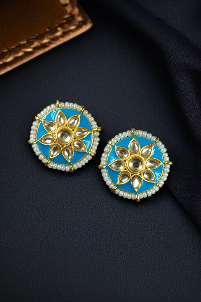 Traditional Flower Design Earrings | Kundan Meena with Unique Pearl Detailing