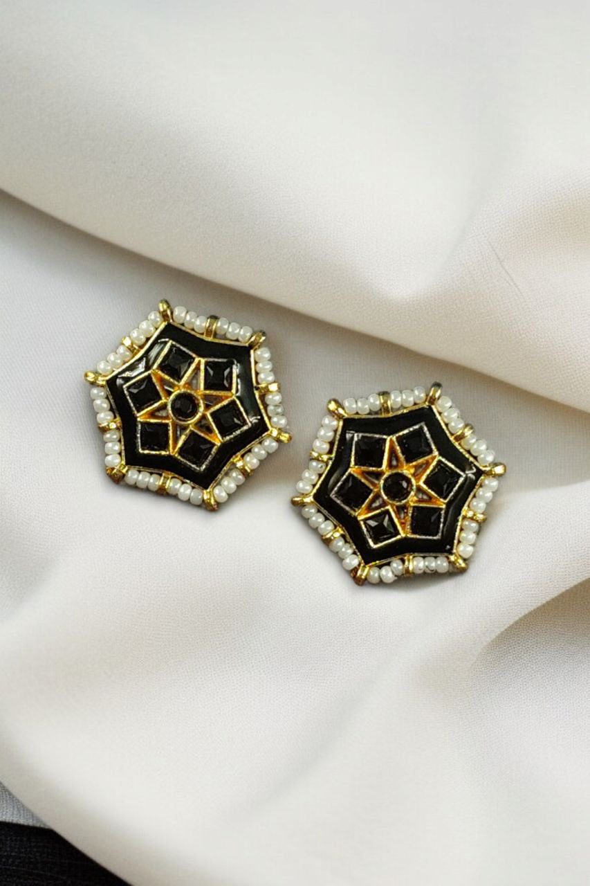 Lightweight Stud Kundan Meena Earrings | Daily Wear with Beautiful Pearl Work