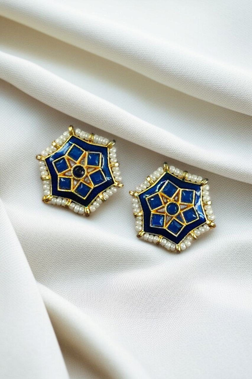 Lightweight Stud Kundan Meena Earrings | Daily Wear with Beautiful Pearl Work