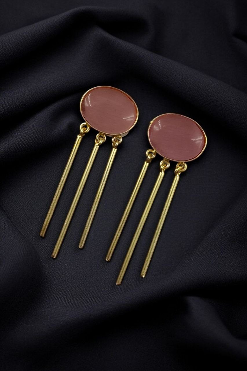 Elegant Golden Dangler Earrings with Monalisa Stone – Perfect for Ethnic or Western Look