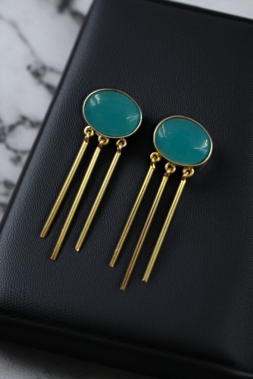 Elegant Golden Dangler Earrings with Monalisa Stone – Perfect for Ethnic or Western Look