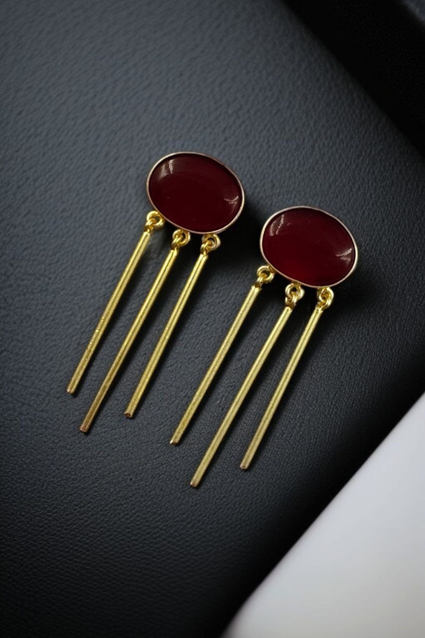 Elegant Golden Dangler Earrings with Monalisa Stone – Perfect for Ethnic or Western Look