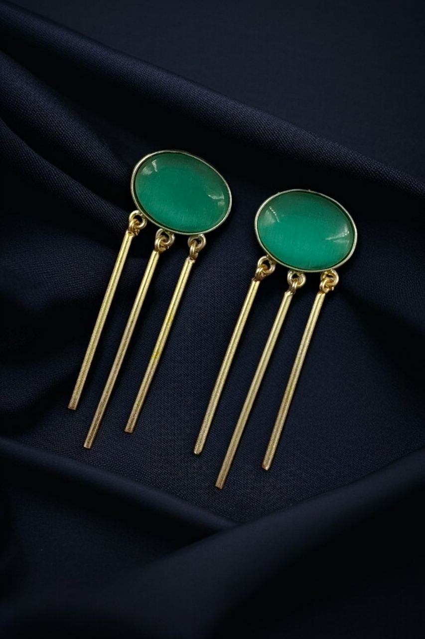 Elegant Golden Dangler Earrings with Monalisa Stone – Perfect for Ethnic or Western Look