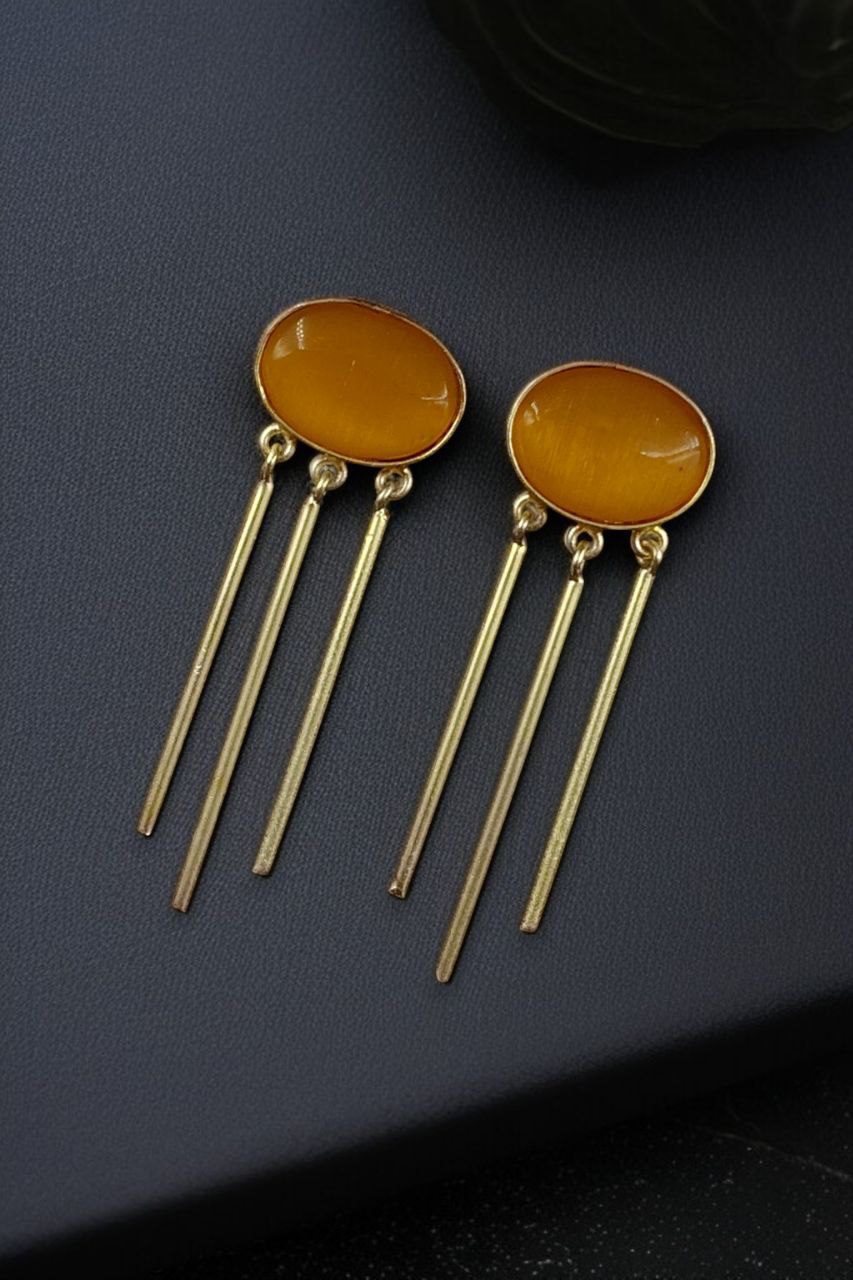 Elegant Golden Dangler Earrings with Monalisa Stone – Perfect for Ethnic or Western Look