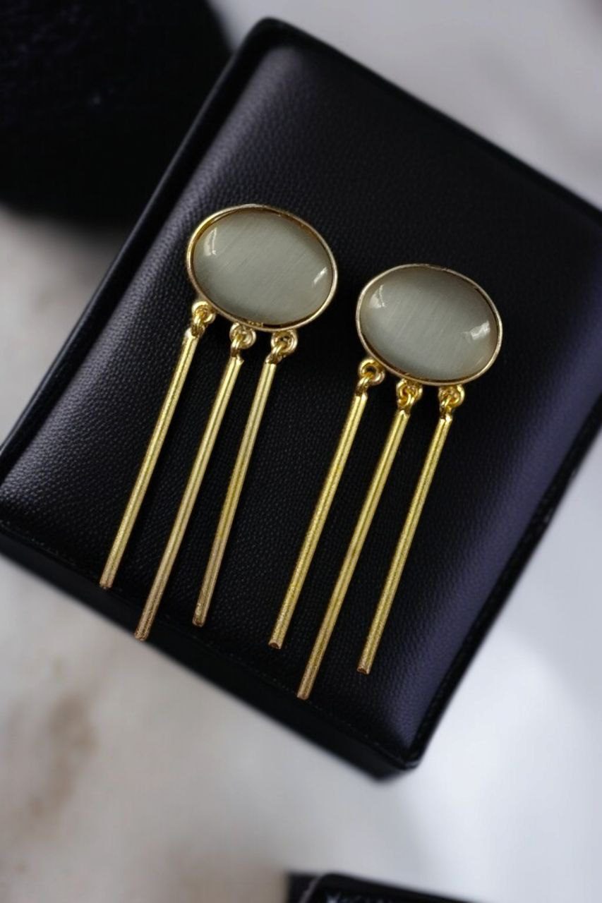 Elegant Golden Dangler Earrings with Monalisa Stone – Perfect for Ethnic or Western Look