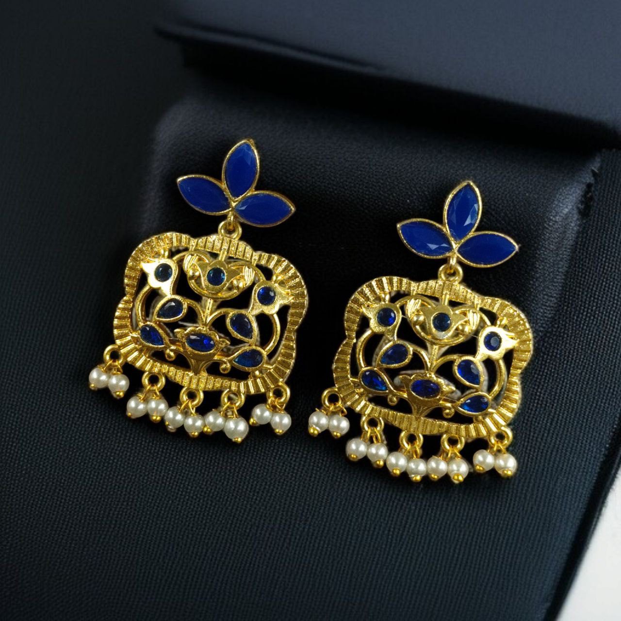Gold Plated Floral Art Earrings | Stone & Pearl Work for Best Ethnic Wear Dangler Jewelry
