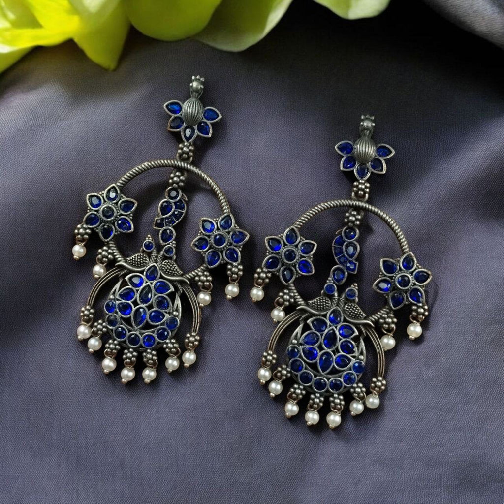 Best Ethnic Peacock Earrings – Oxidized Stone & Pearl Detailing in Silver Replica Dangler Jewelry