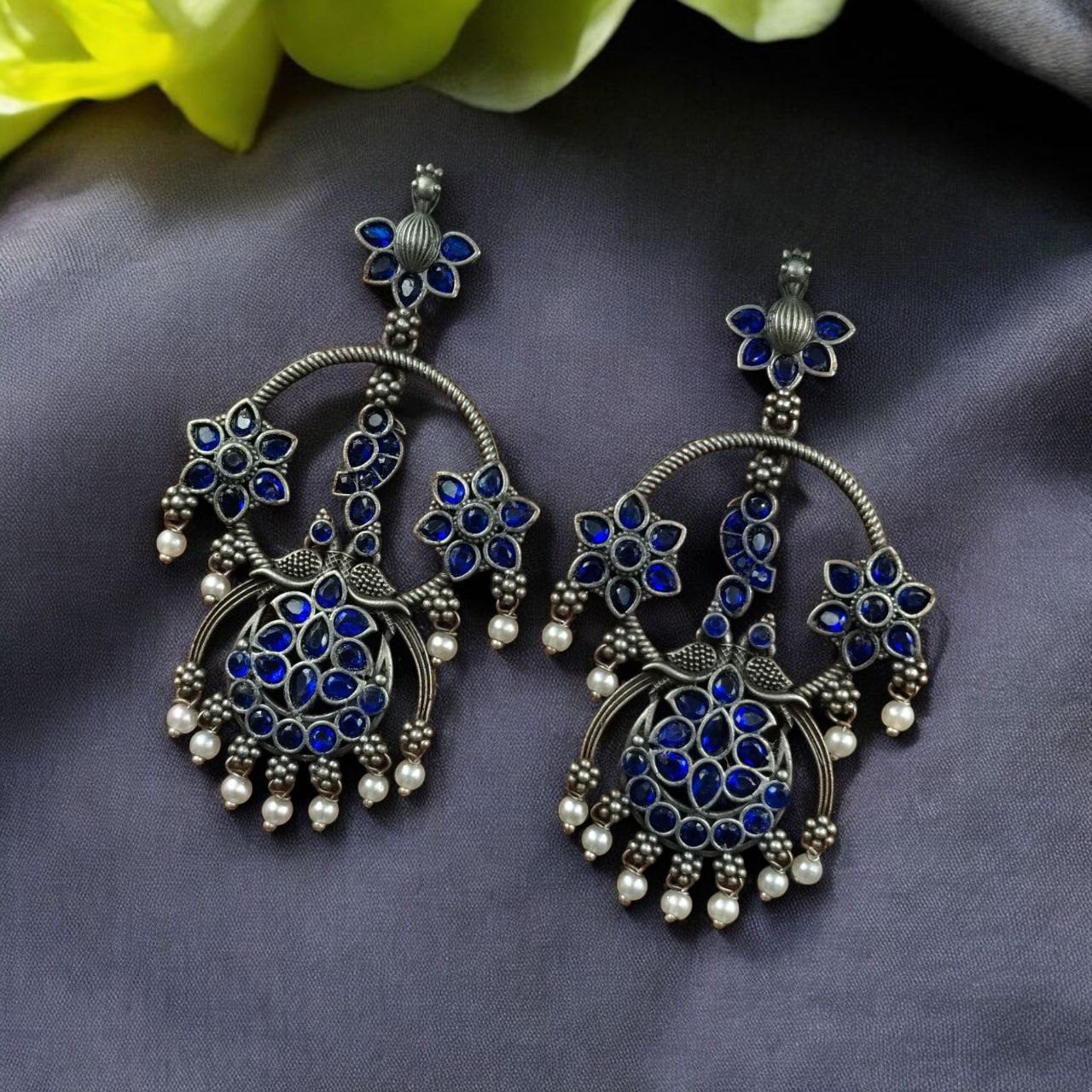 Best Ethnic Peacock Earrings – Oxidized Stone & Pearl Detailing in Silver Replica Dangler Jewelry