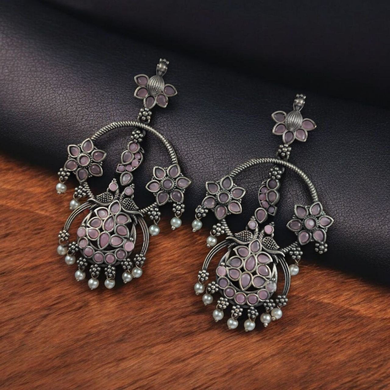 Best Ethnic Peacock Earrings – Oxidized Stone & Pearl Detailing in Silver Replica Dangler Jewelry
