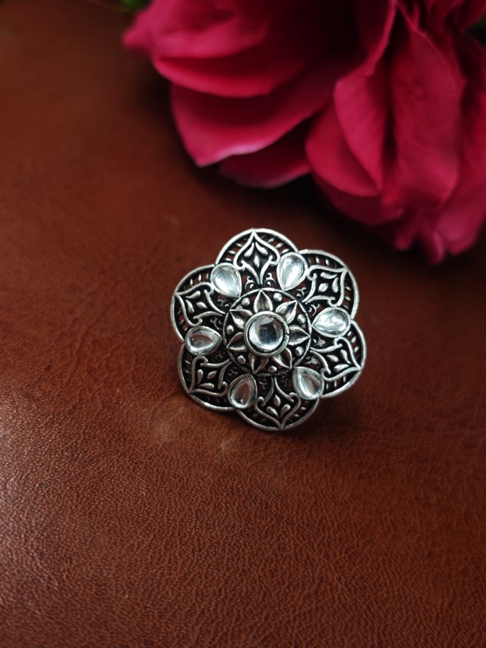 Ethnic Oxidized Silver Adjustable Ring with Stone – Perfect for Daily Use