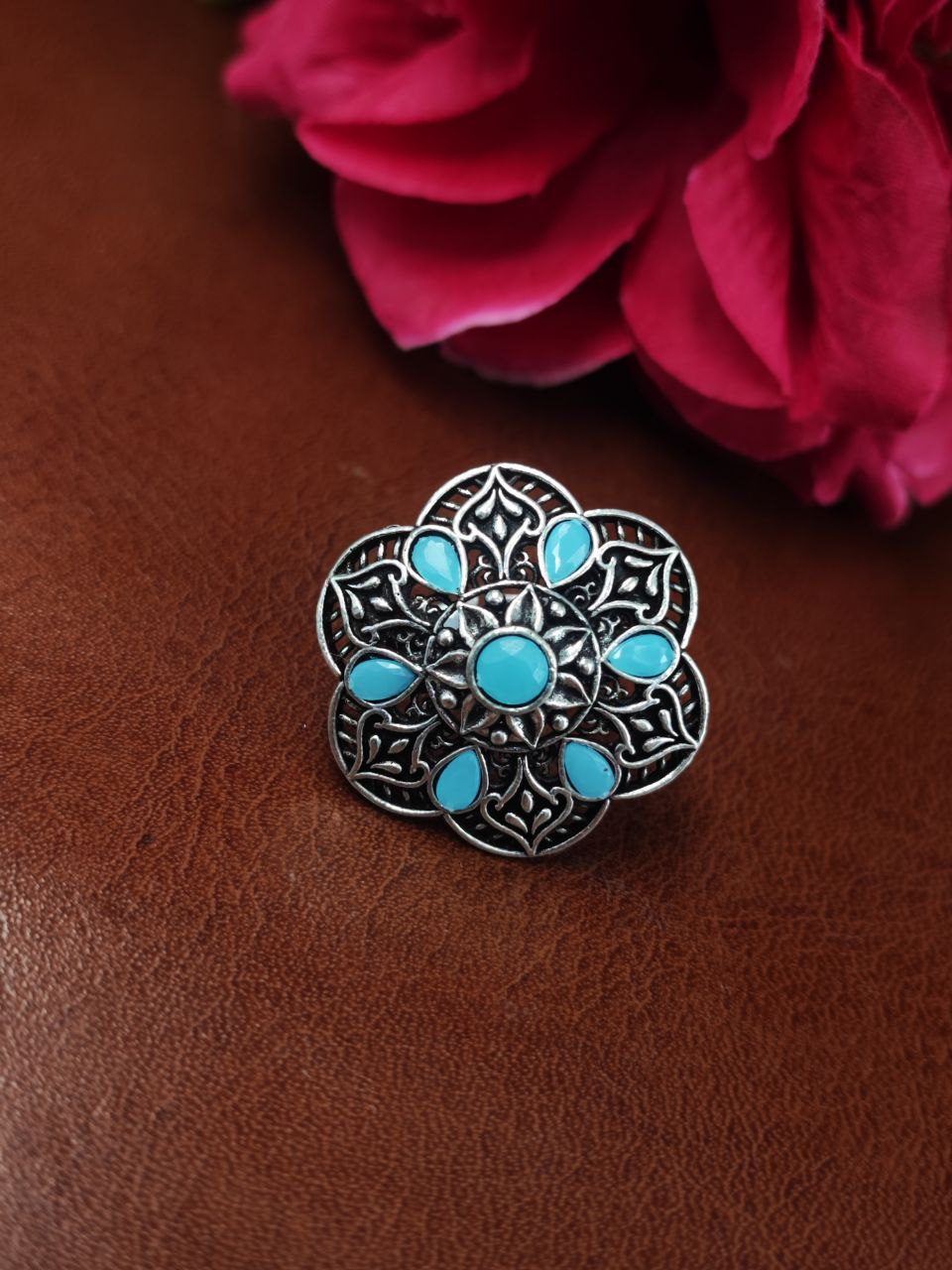Ethnic Oxidized Silver Adjustable Ring with Stone – Perfect for Daily Use
