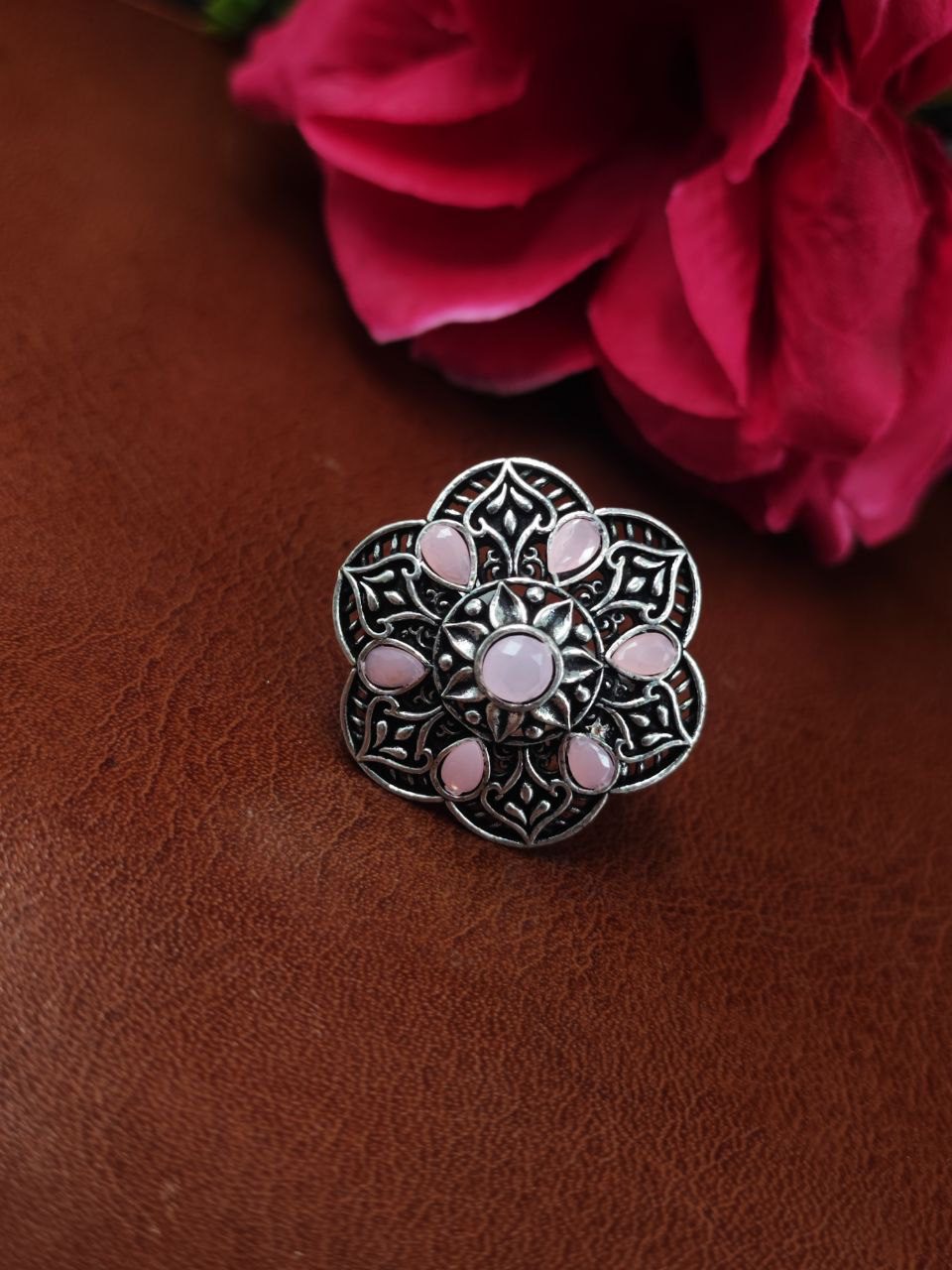 Ethnic Oxidized Silver Adjustable Ring with Stone – Perfect for Daily Use