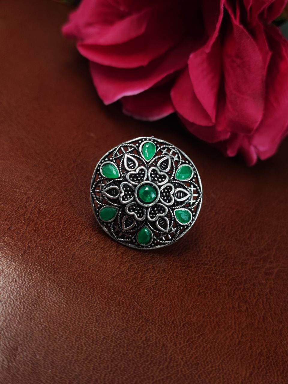 Trendy Oxidized Heart Ring – Silver Plated Stone Jewelry for Perfect Casual Wear